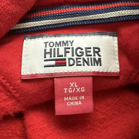 Tommy Hilfiger Denim Hockey Style Colorblock Hoodie Red White Blue - Picture 4 of 6